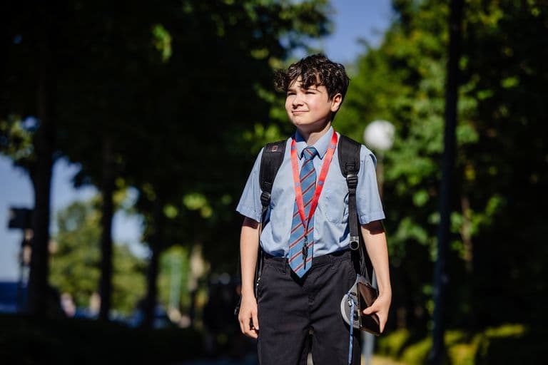 Student walking into school